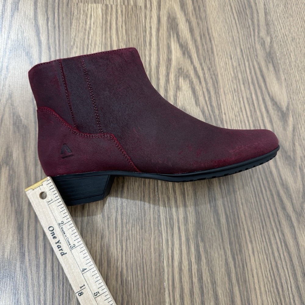 Abeo Ankle Boots Womens 8.5 Burgundy Leather Comfort Bootie Round Toe Holiday - Picture 15 of 16